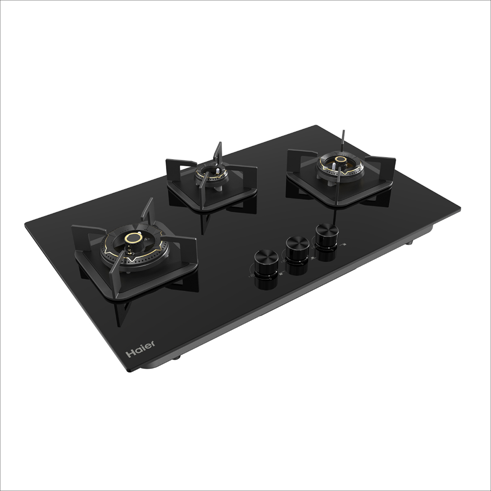 Haier 3 Full Brass Burner Hybrid-Hob with metal Knobs & Auto Ignition